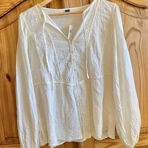 MWT Boho Blouse Cream Loose Old Navy Large Tall Peasant Top Monotone Neutral Lrg